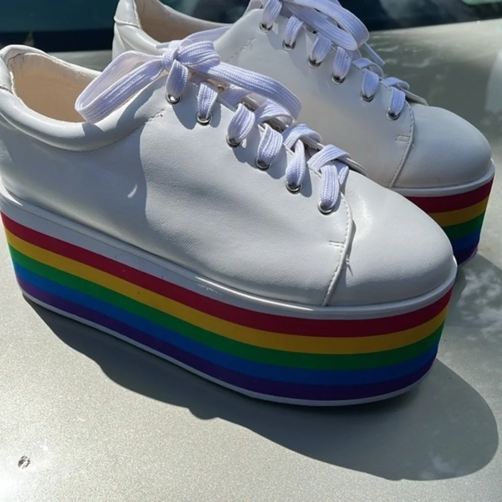 Rainbow shoes pride LGBQT platforms‎ shoes lace women’s size 7